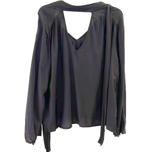 Women’s fun black v neck top with tie back - Picture 1 of 4
